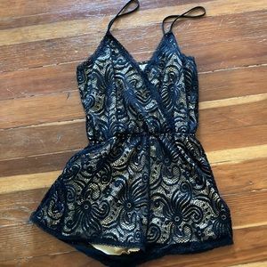 black & cream lace romper
